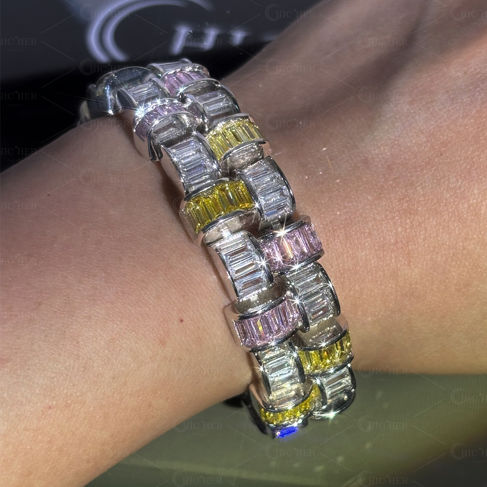 Baguette&Round Cut Multi-color Woven Bracelet