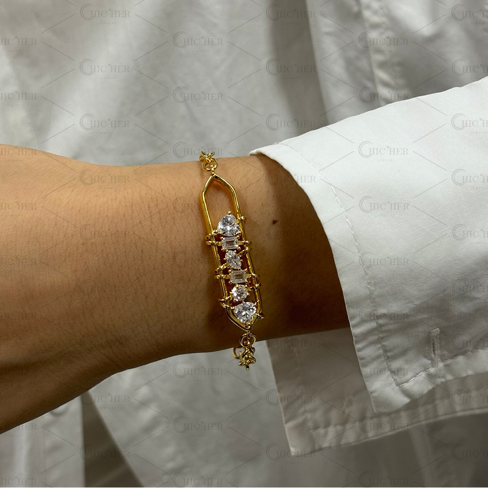 Flexible White Sapphire Chain Bracelet In Sandblasted Plating