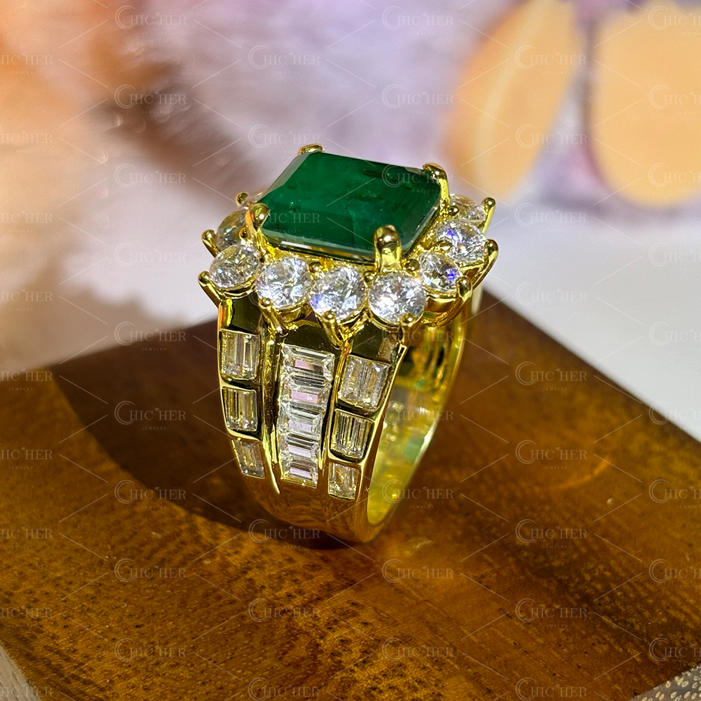 Halo 8ct Emerald Cut Emerald Sapphire Engagement Ring
