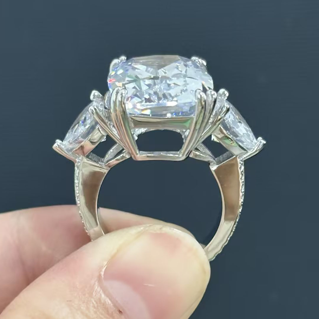 5ct Three-stone Cushion Cut White Sapphire Ring