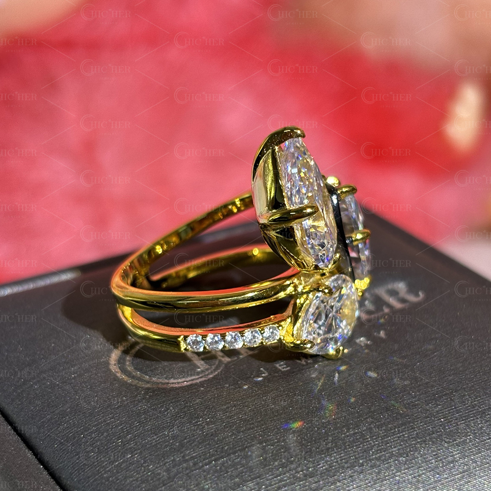 7.5ct Pear Cut White Sapphire Weeding Ring Set/ 3pcs