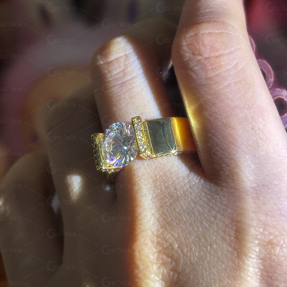 Tension Setting 2ct Round Cut White Sapphire Engagement Ring