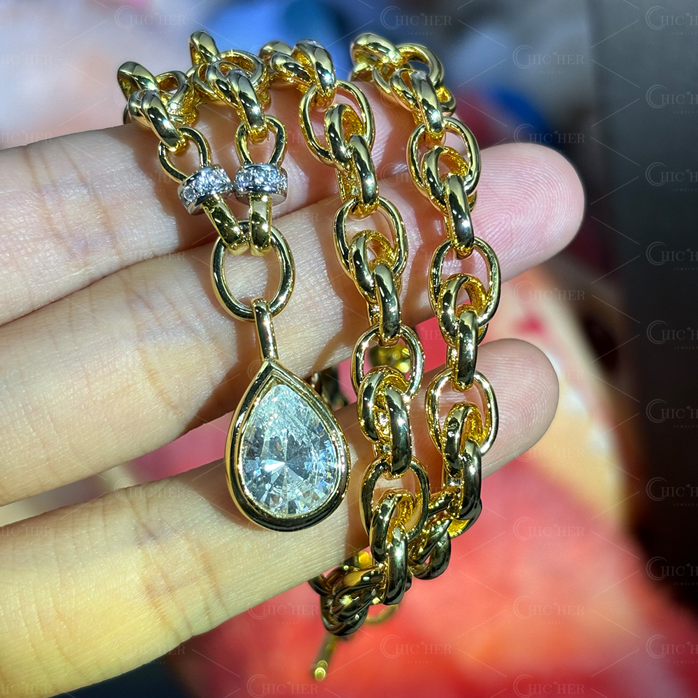 Vintage Pear Cut White Sapphire Pendant Necklace