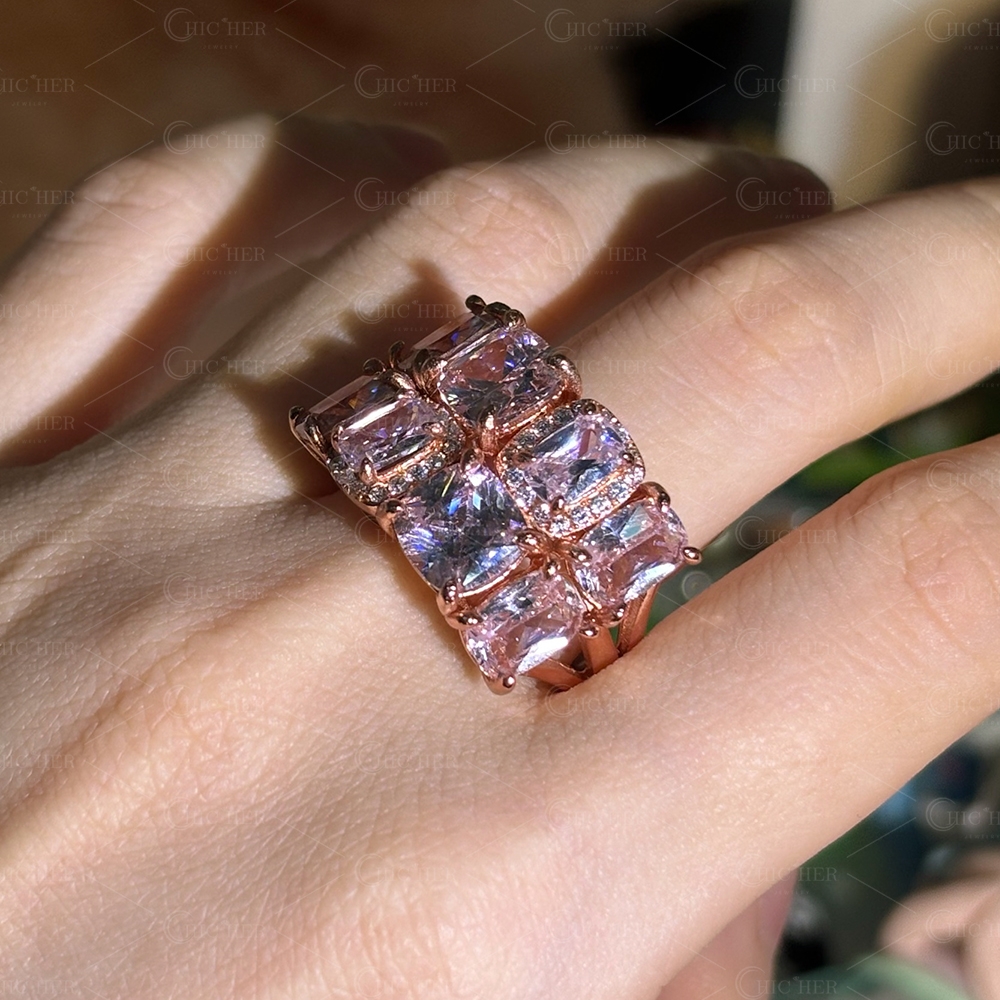 10.16ct Cushion Cut Pink Quartz Sapphire Cluster Ring