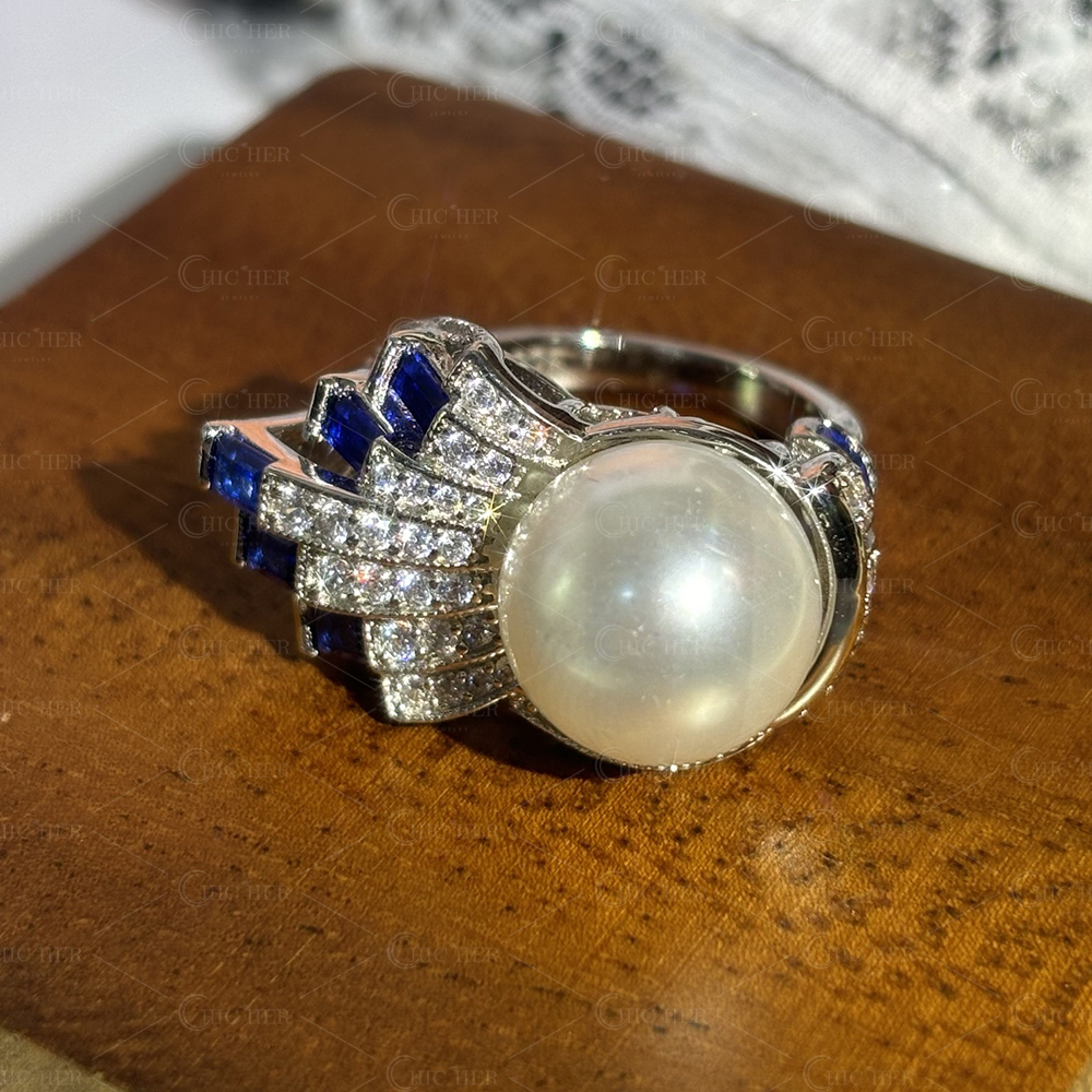 Antique Pearl&Diamond&Sapphire Cocktail Ring