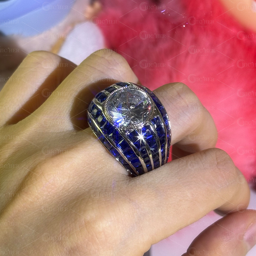 Bezel Setting 5ct Round Cut White Sapphire Cocktail Ring