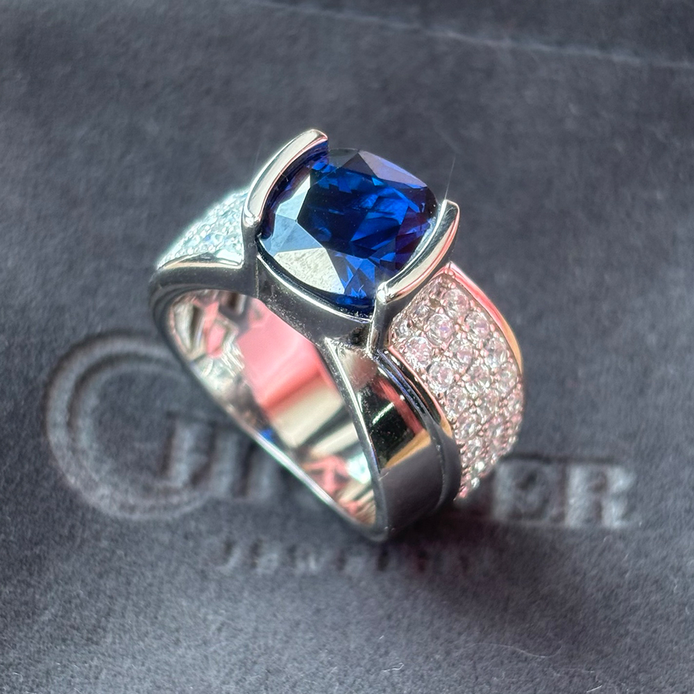 4ct Bypass Design Blue Sapphire Men's Engagement Ring