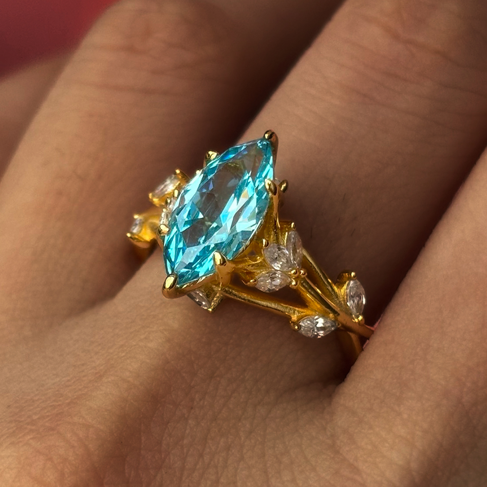 5ct Marqiuse Cut Aquamarine Sapphire Engagement Ring