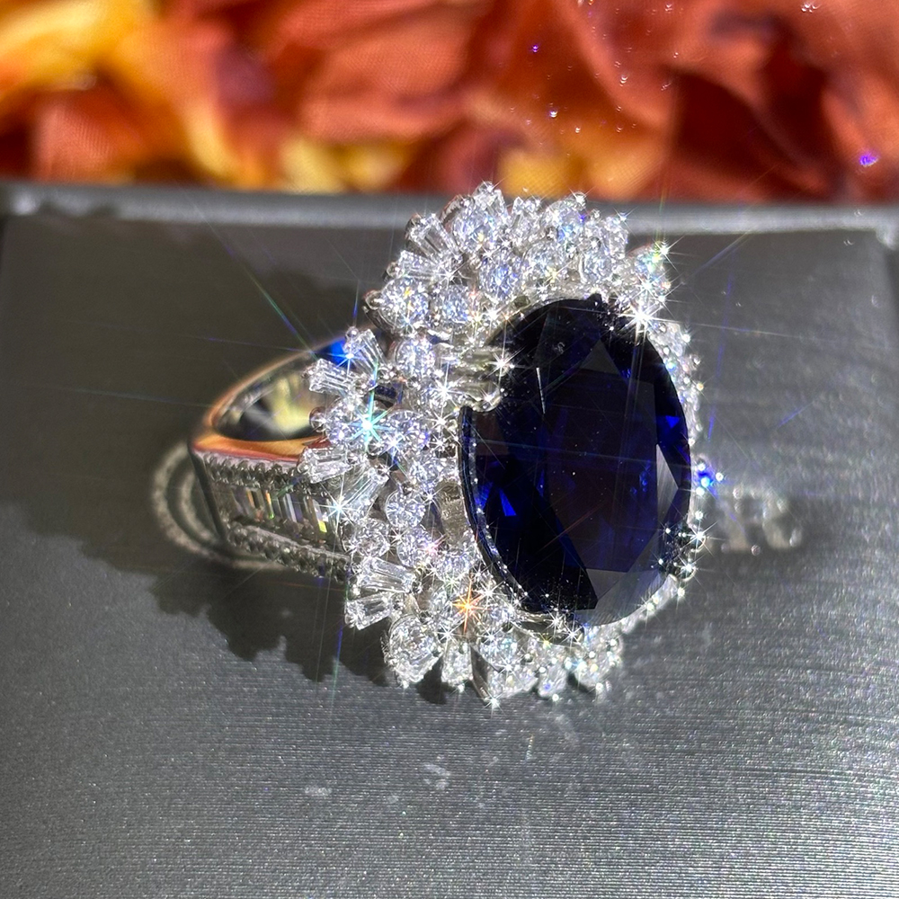 6.75ct Oval Cut Blue Sapphire Engagement Ring