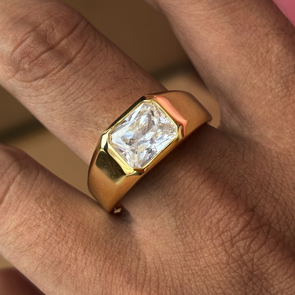 5ct Radiant Cut White Sapphire Men's Engagement Ring