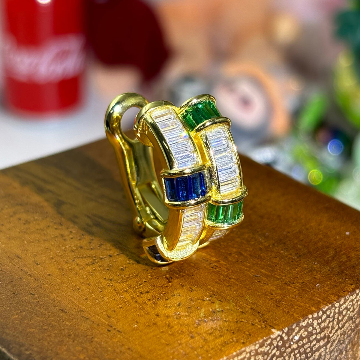 Emerald Cut Multi-color Gemstone Hoop Earrings