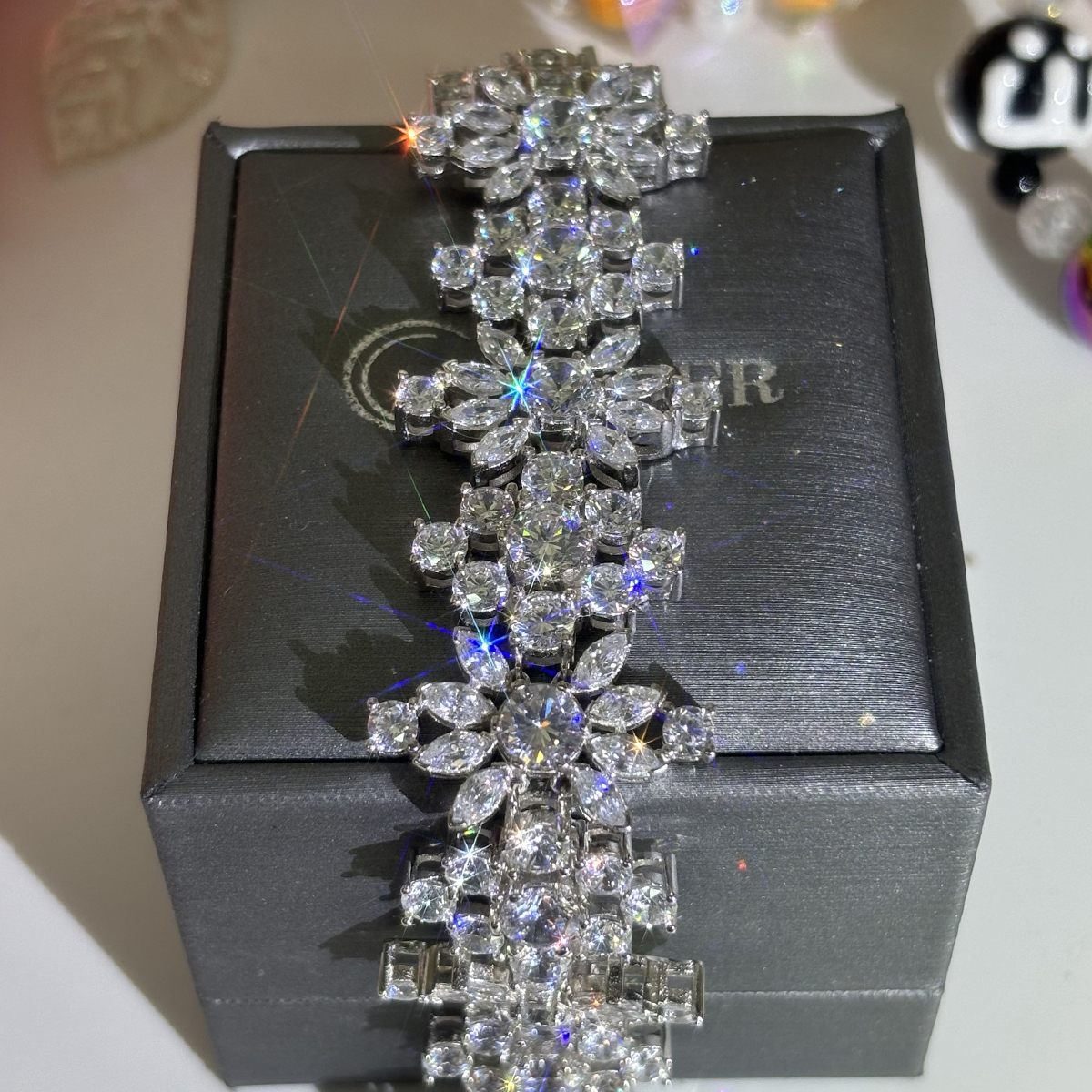 Art Deco Round&Marquise Cut White Sapphire Bracelet