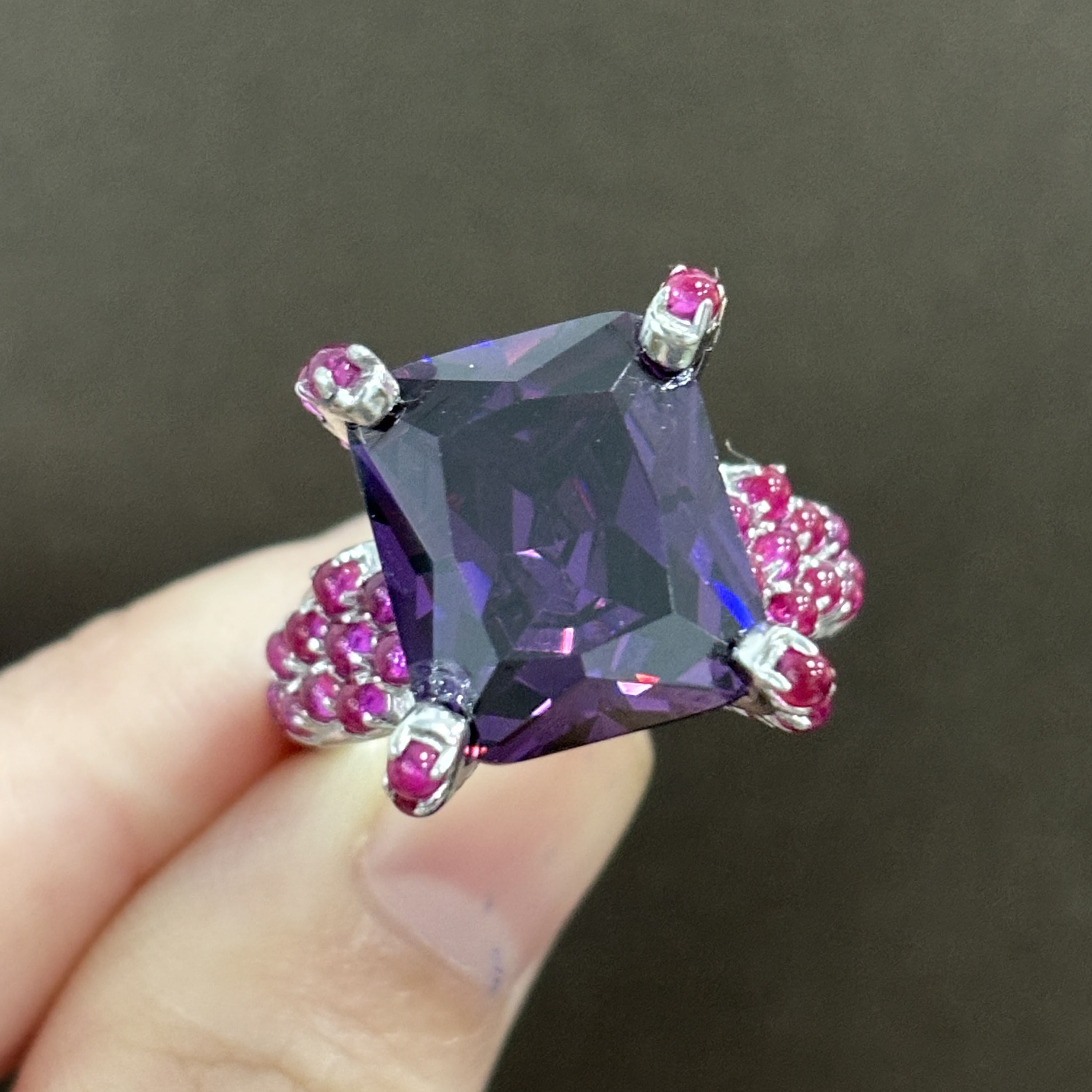 7ct Radiant Cut Amethyst Sapphire Ring