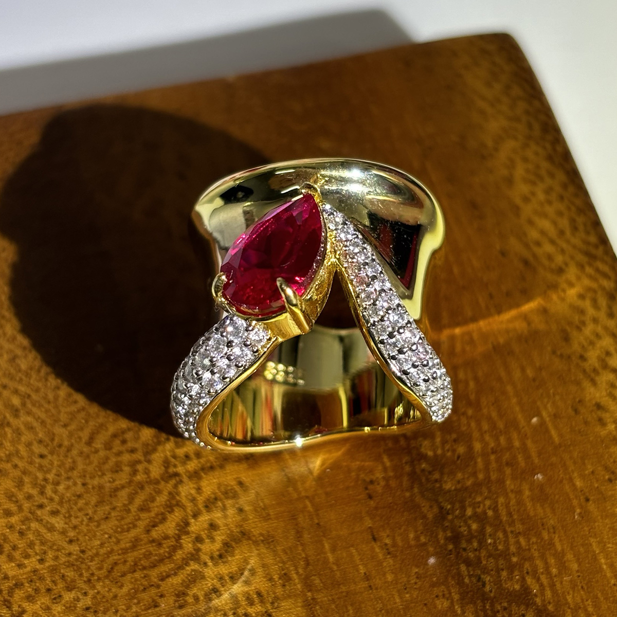 Luxury 3ct Pear Cut Ruby Sapphire Cocktail Ring