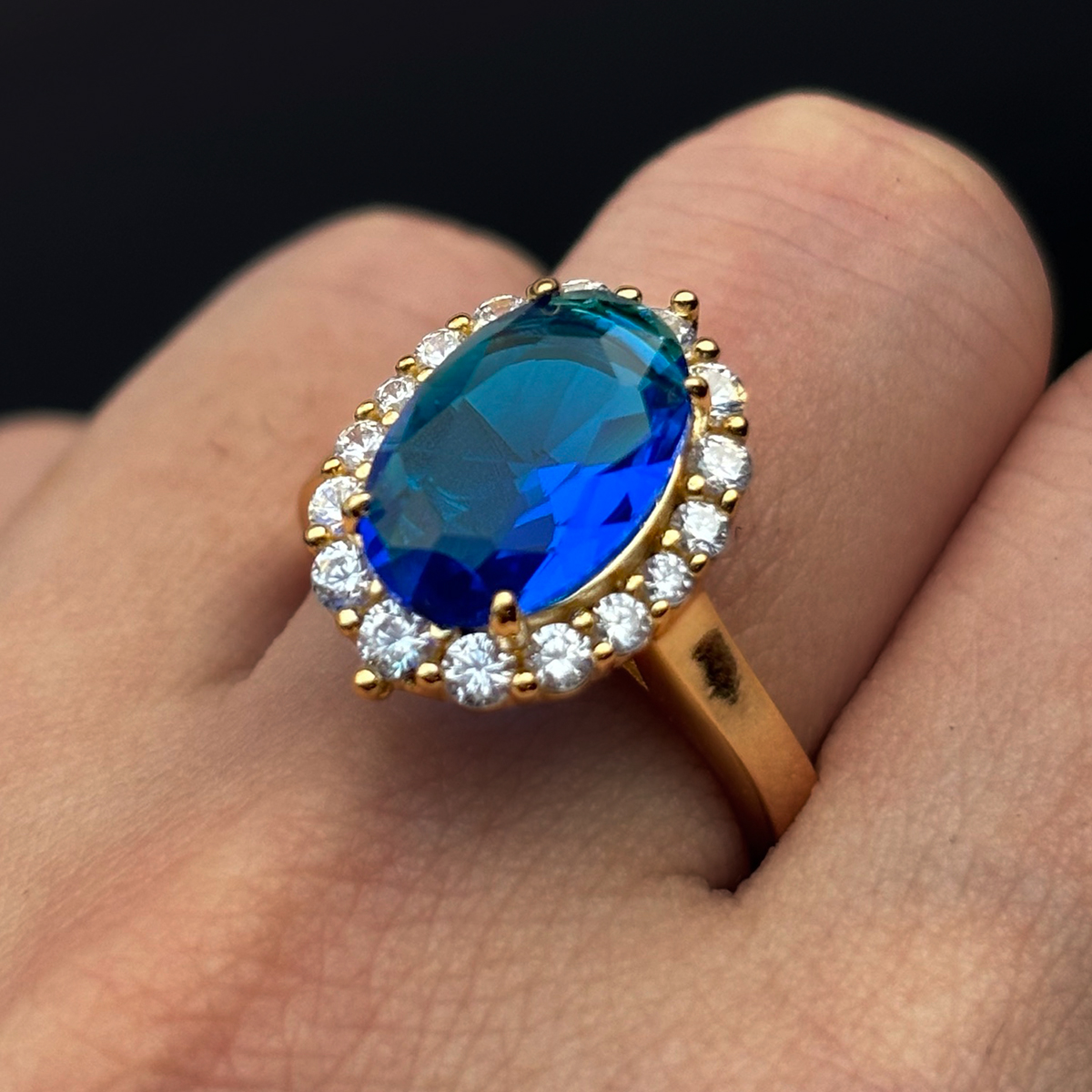 Halo 4ct Oval Cut Blue Sapphire Engagement Ring