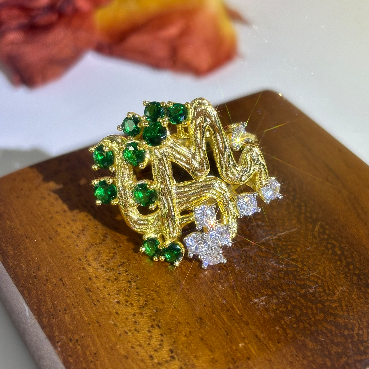 Antique diamond& Emerald Cocktail Ring