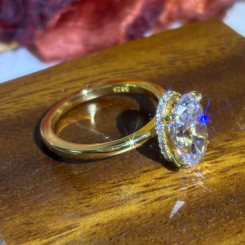 5ct Under Halo Oval Cut White Sapphire Engagement Ring