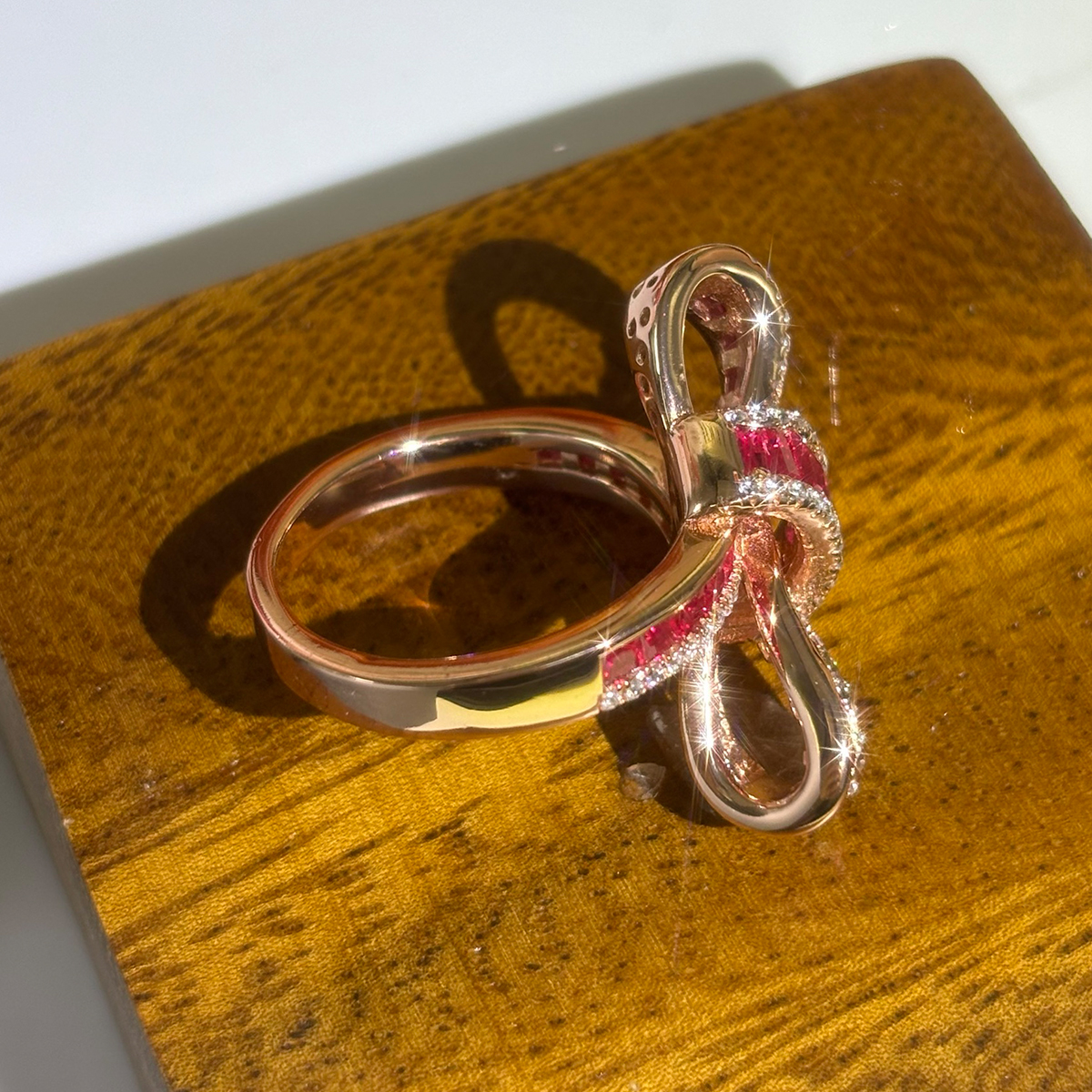 Two Tone Knot 4.15ct Ruby&White Sapphire Cocktail Ring