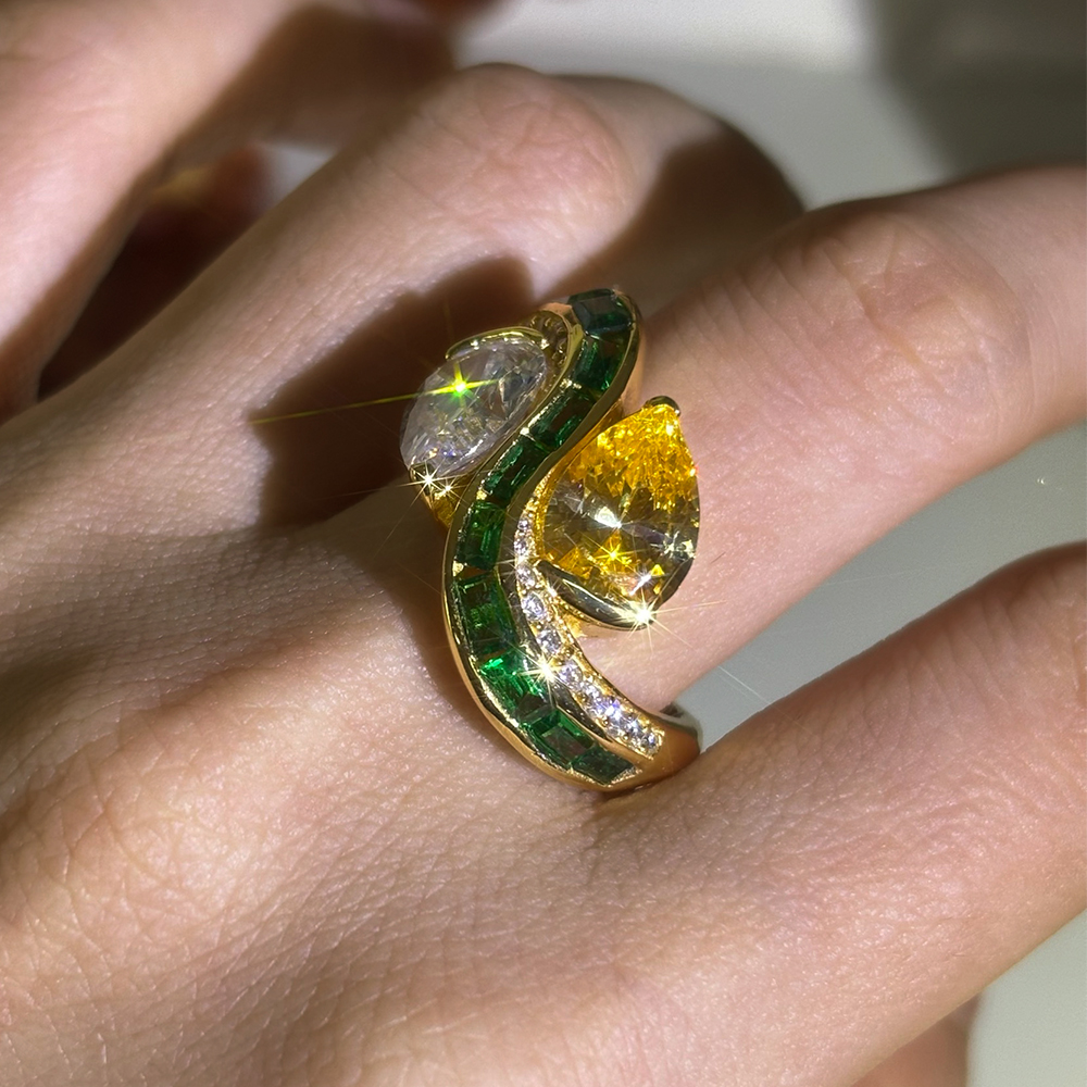 White &Yellow Sapphire Toi et Moi Ring