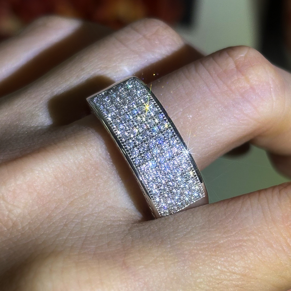 Pave Setting 1.3ct Round Cut White Sapphire Men's Wedding Band