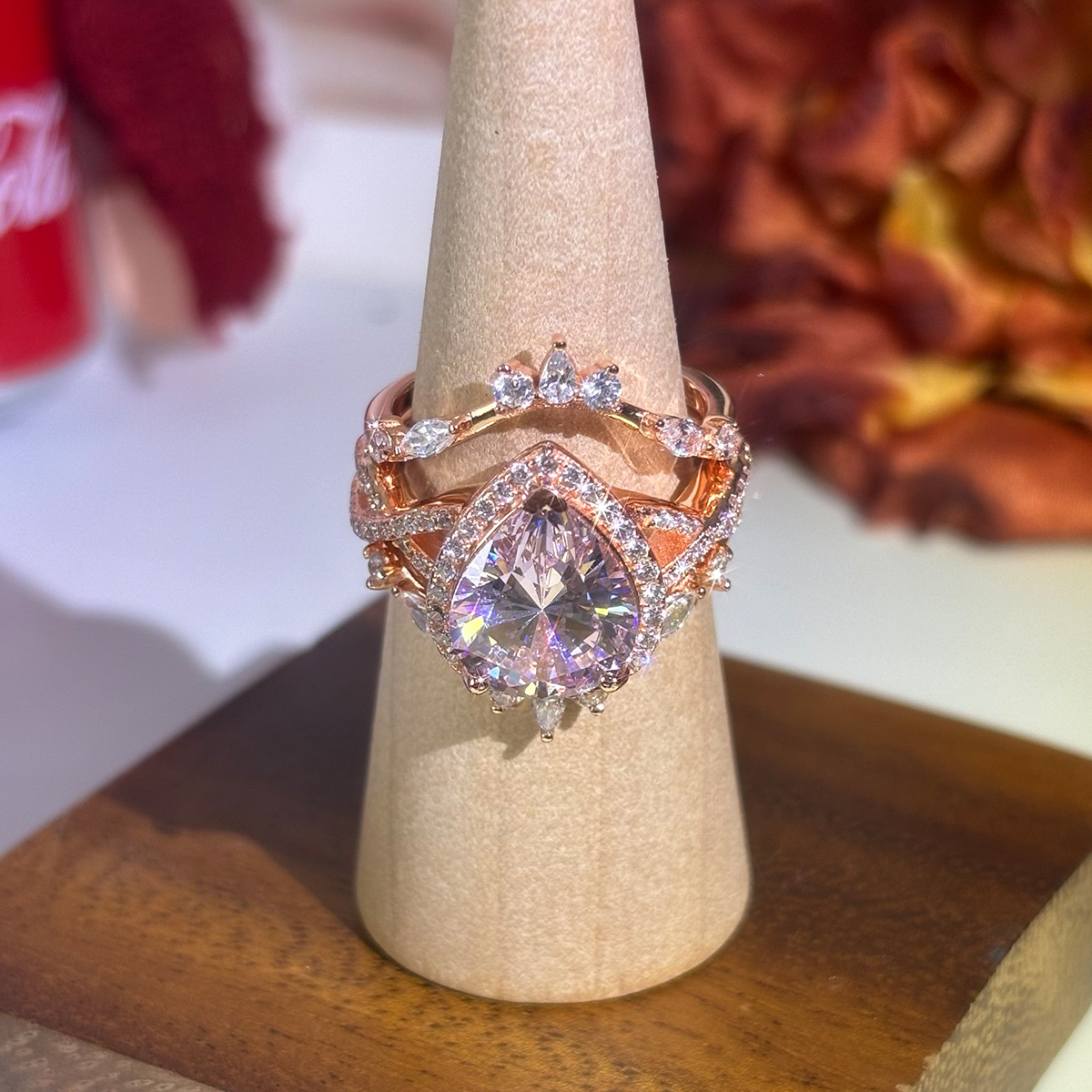 2.85ct Pear Cut Pink Sapphire Stackable Ring Set / 3pcs