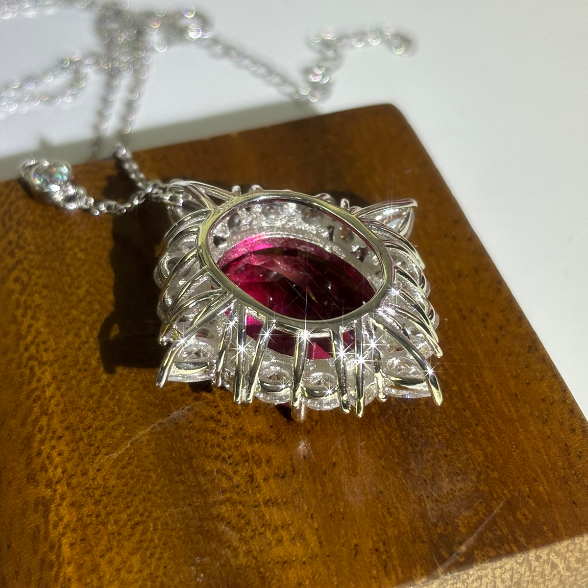 Ruby Sapphire Halo Pendant Necklace