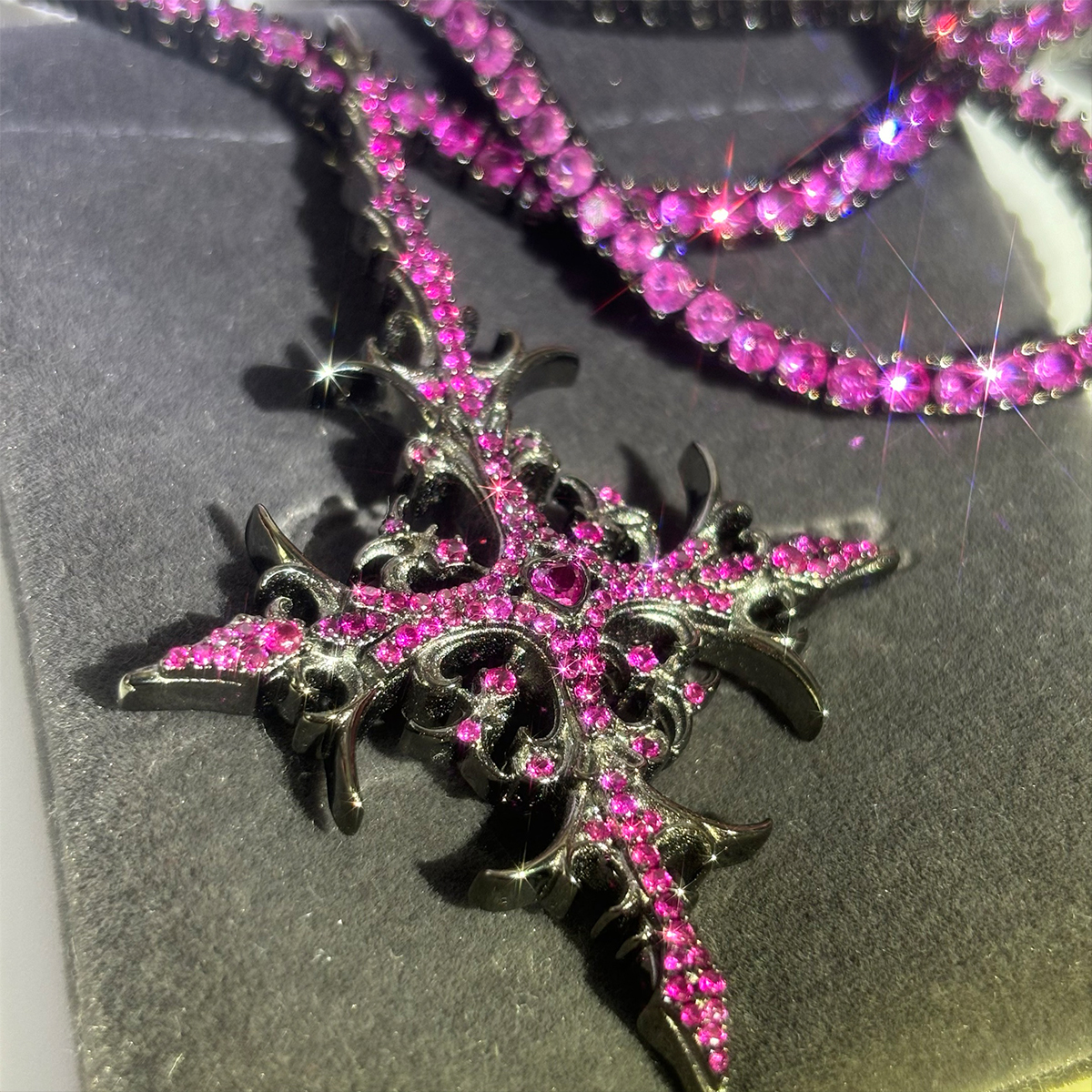 Hip Hop Purple Sapphire Cross Pendant Necklace for Men