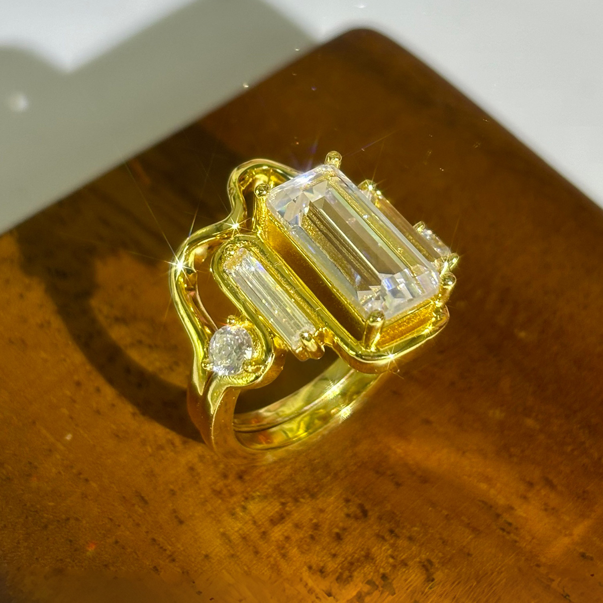 Ribbon Design 1.83ct Baguette Cut White Sapphire Wedding Set