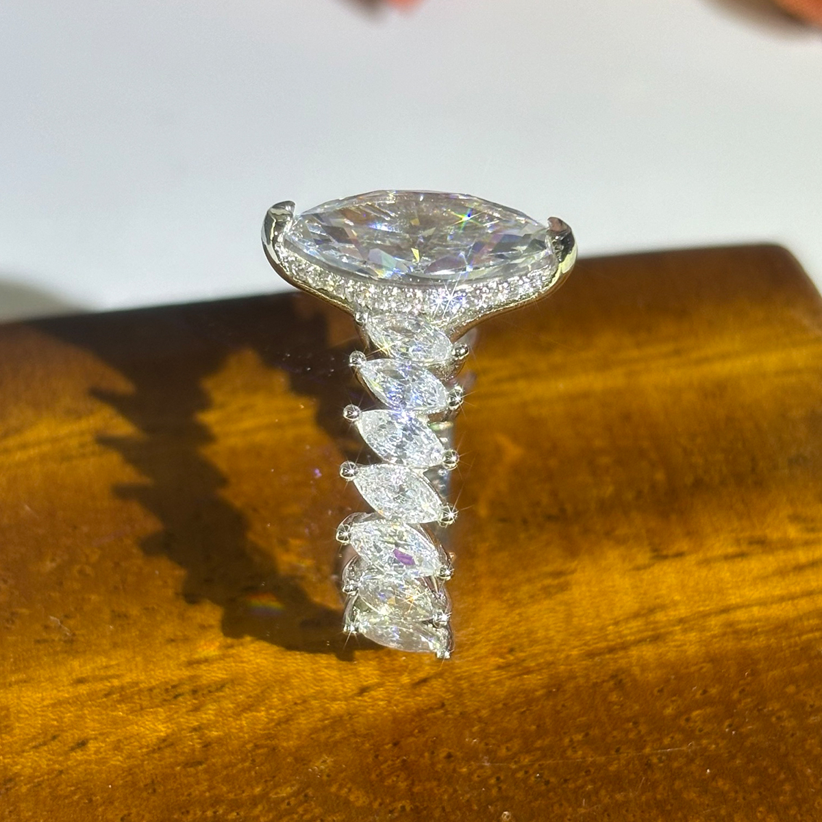 4ct Marquise Cut White Sapphire Diamond Accented Engagement Ring