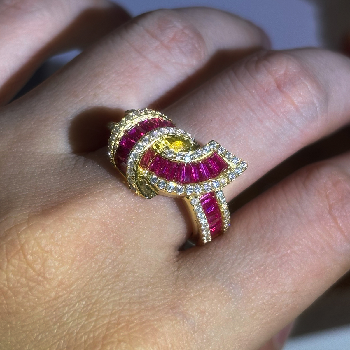 Knot Design 1.75ct Emerald Cut Ruby Wedding Band