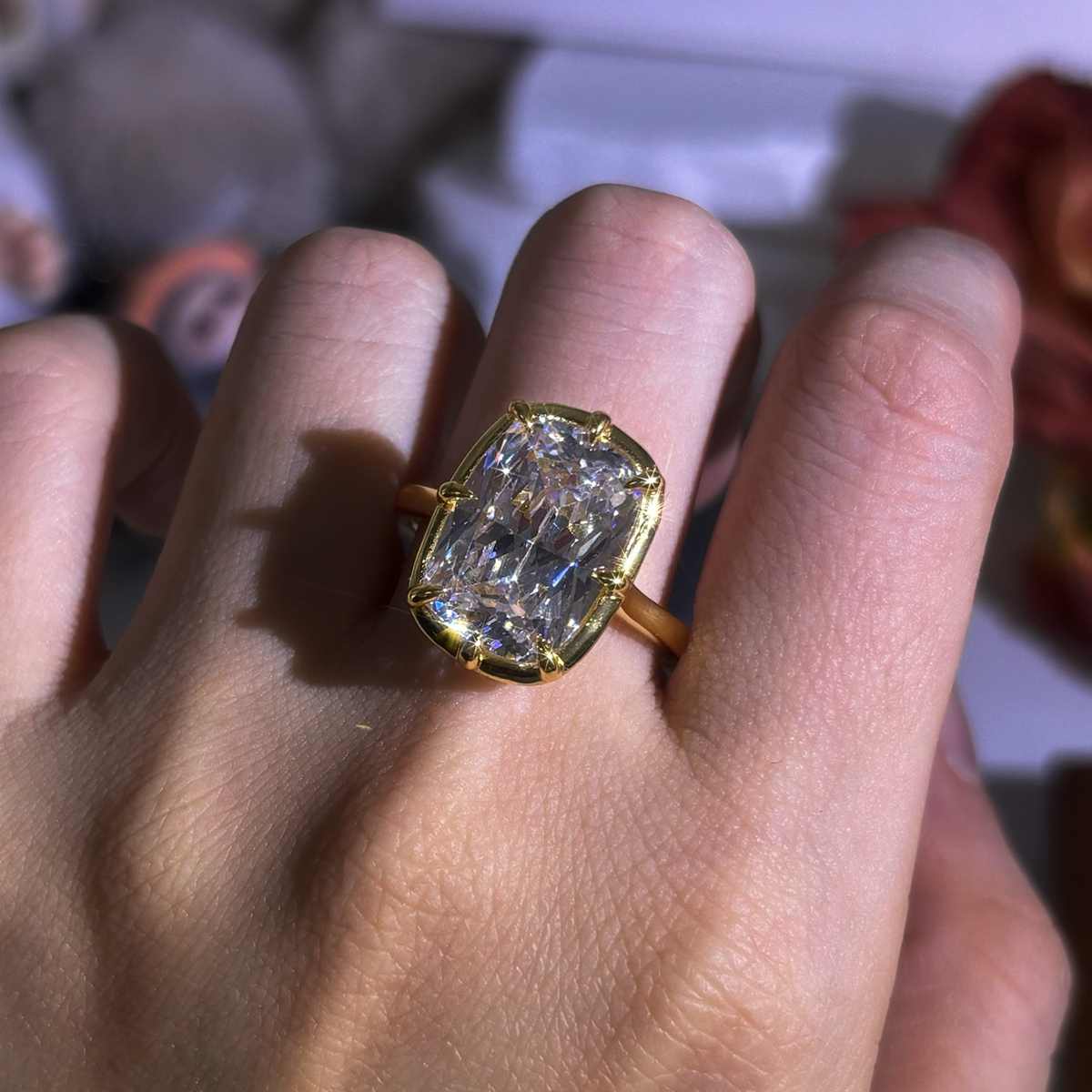 3ct Cushion Cut White Sapphire Solitaire Ring