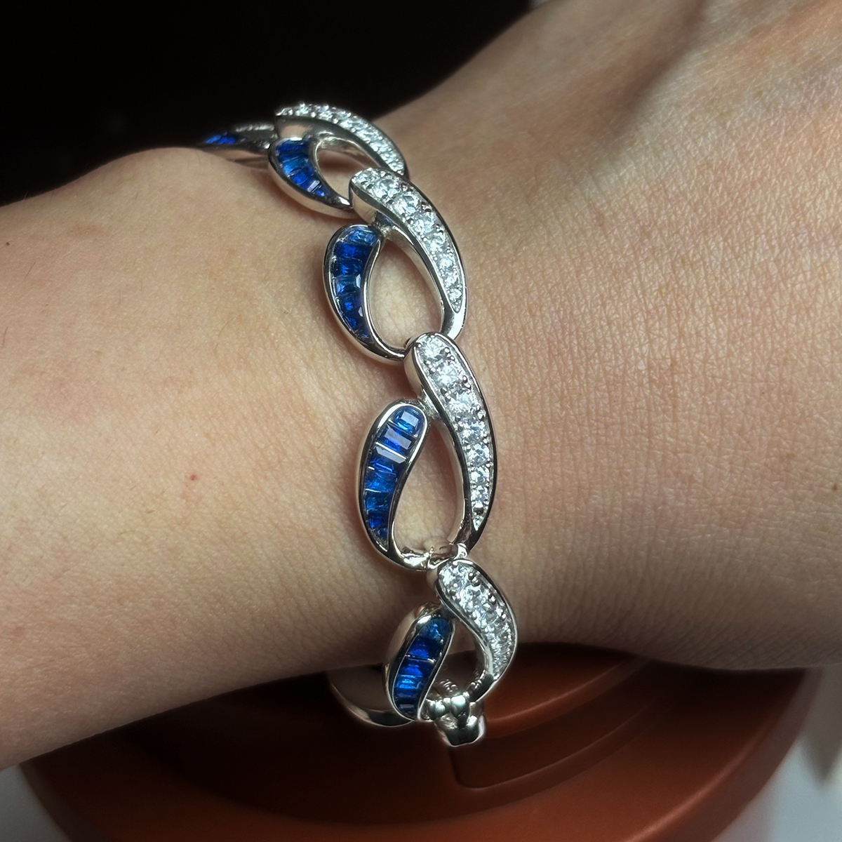 Double Tone Sapphire Interlock Design Bracelet