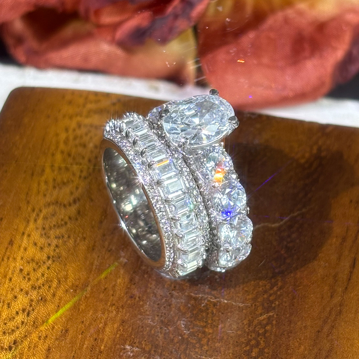 7ct Oval Cut White Sapphire Wedding Set