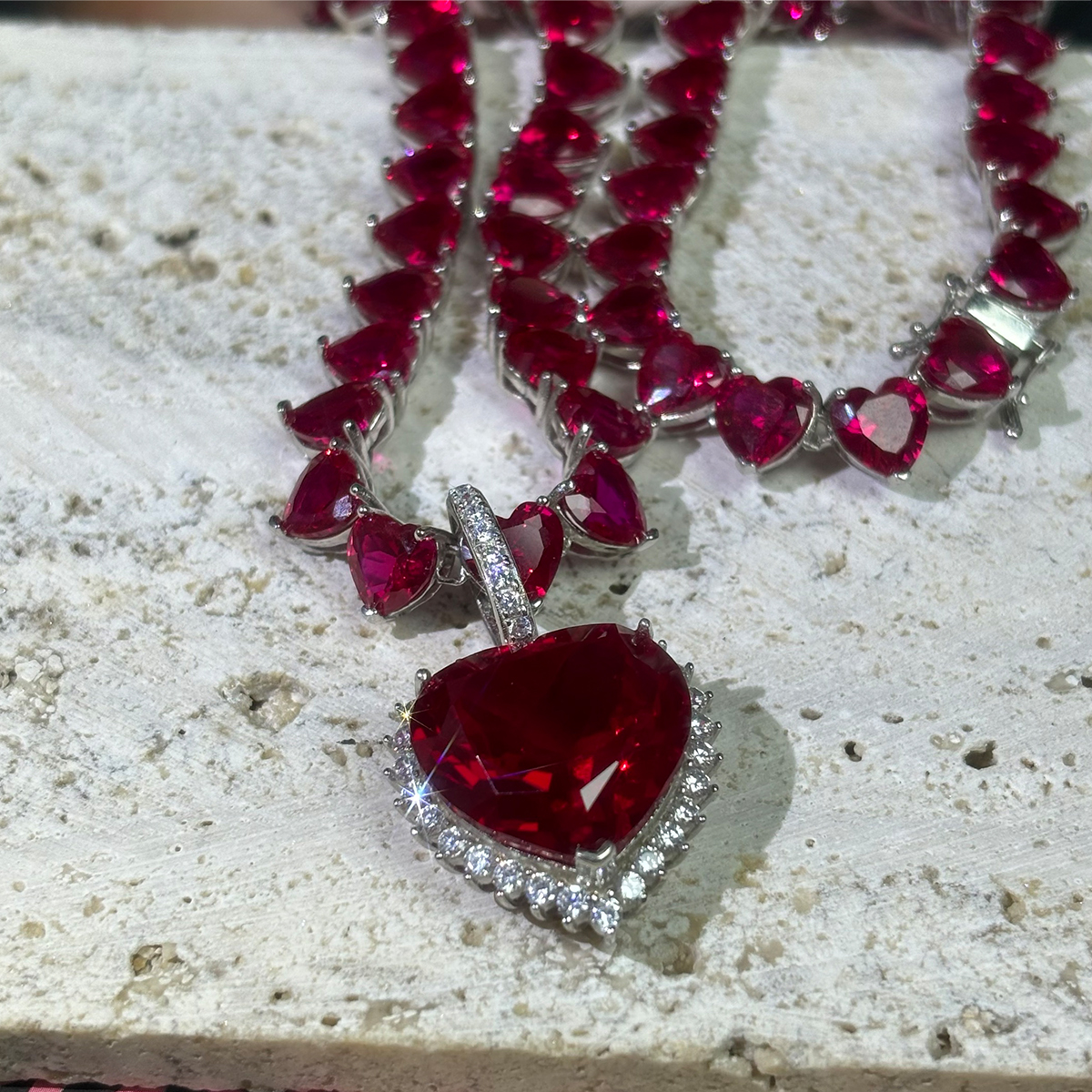 Heart Cut Ruby Sapphire Pendant Necklace