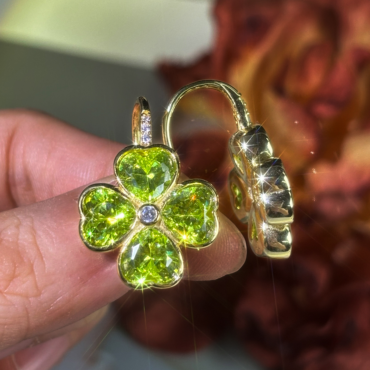 Four-Leaf Clover Peridot Earrings
