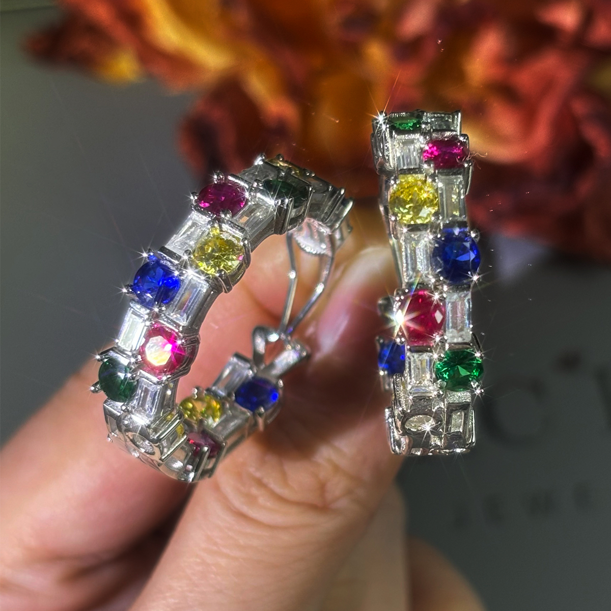 Fashion Colorful Sapphire Hoop Earrings