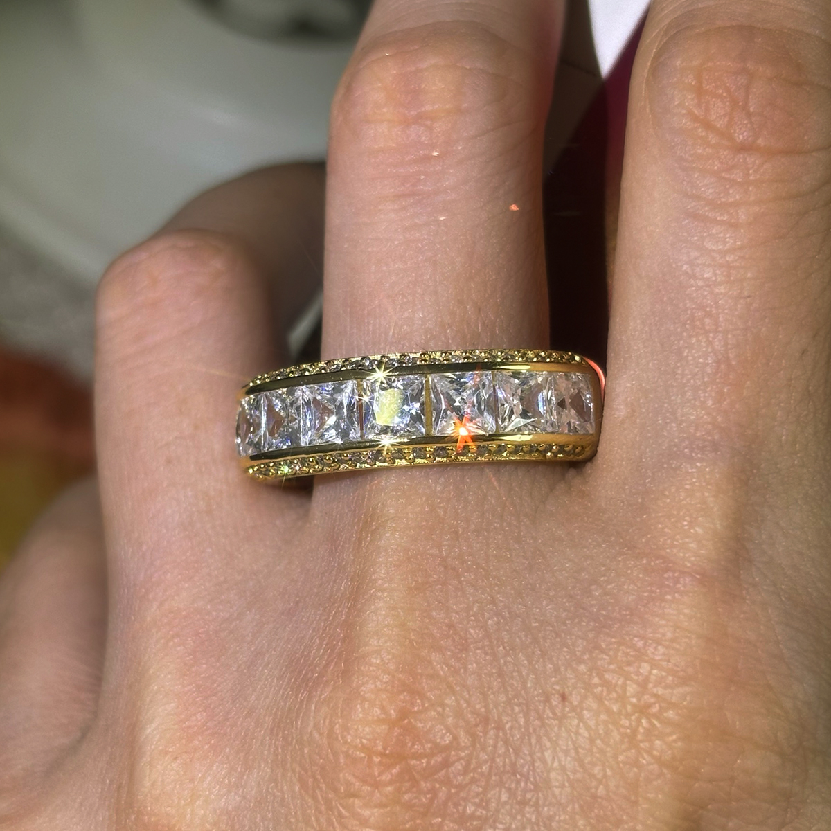 Classic Princess Cut White Sapphire Wedding Band