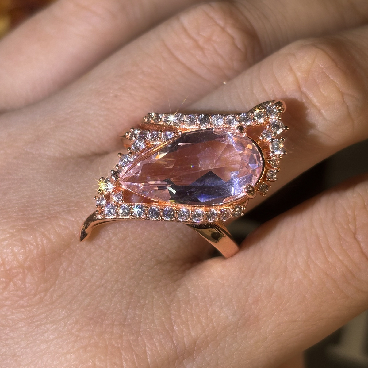 5ct Pear Cut Morganite Rose Gold Engagement Ring
