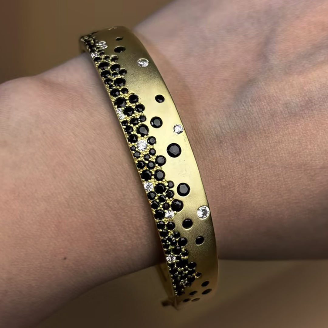 Scattered Black&White Sapphire Confetti Bangle Bracelet