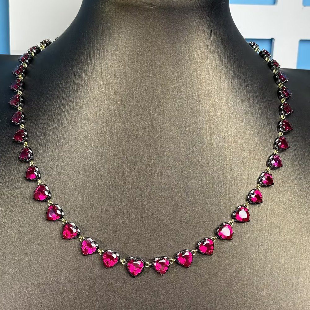 Ruby Heart Button Back Necklace