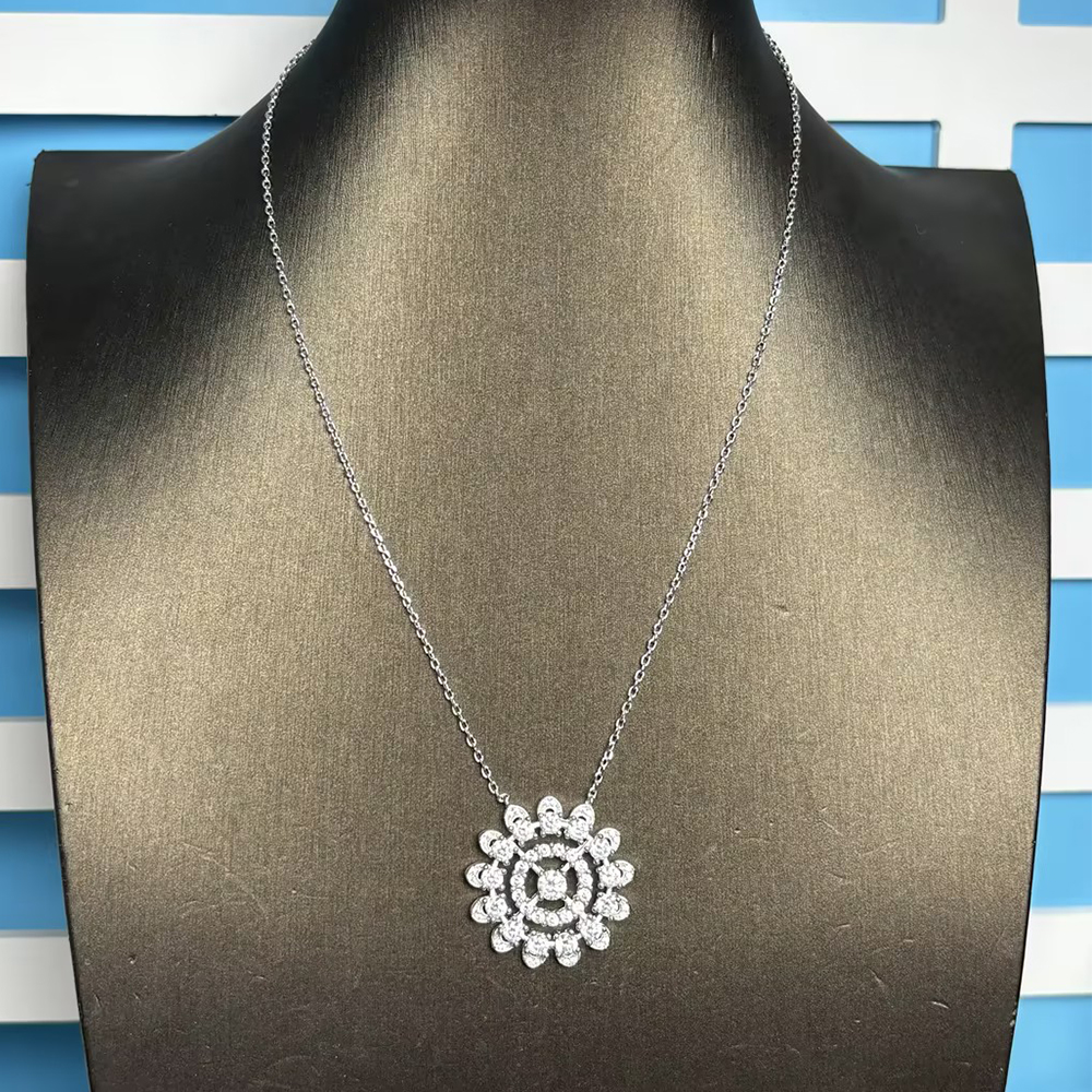 Sunflower Design Round Cut White Sapphire Pendant Necklace