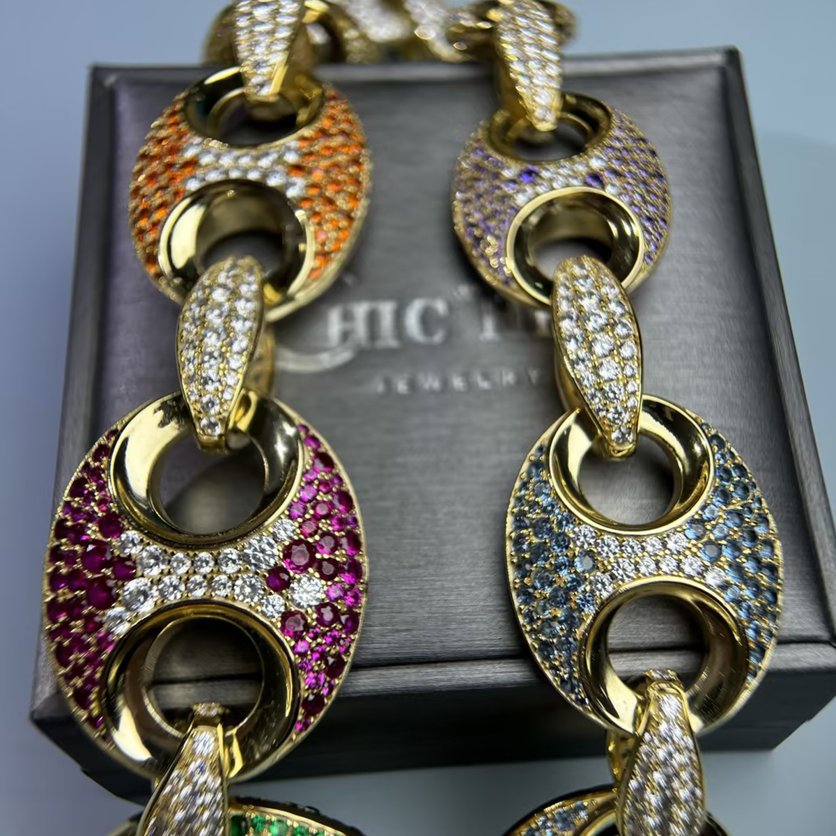 Round Cut Multi-Color Sapphire Bold Hip-Hop Necklace