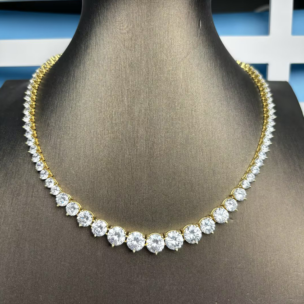3-prong Round Cut White Sapphire Tennis Necklace