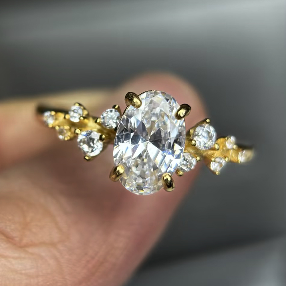 2ct Oval Cut White Sapphire Vine Engagement Ring