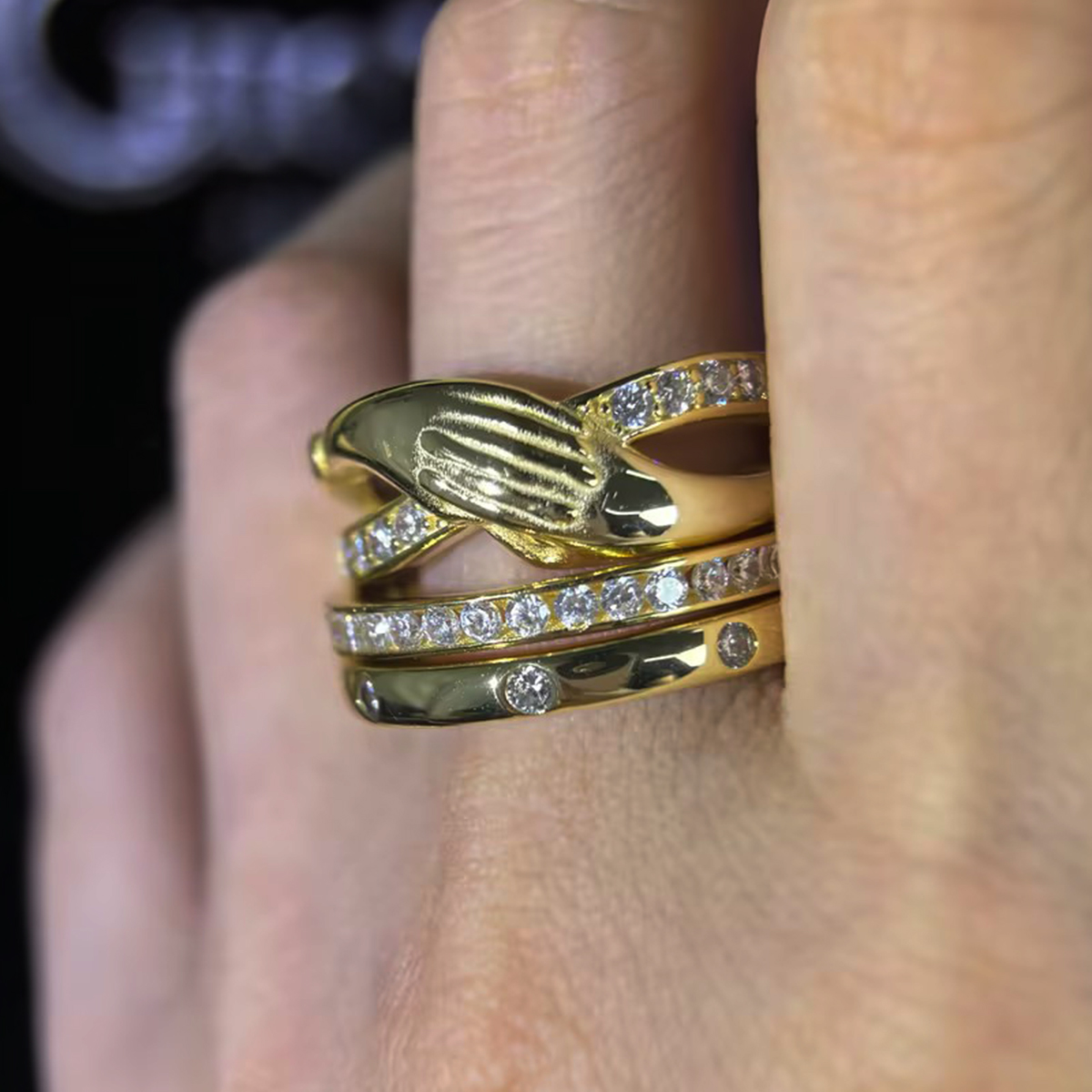 1.02ct Love Hand Design Wedding Band Set / 3-Piece