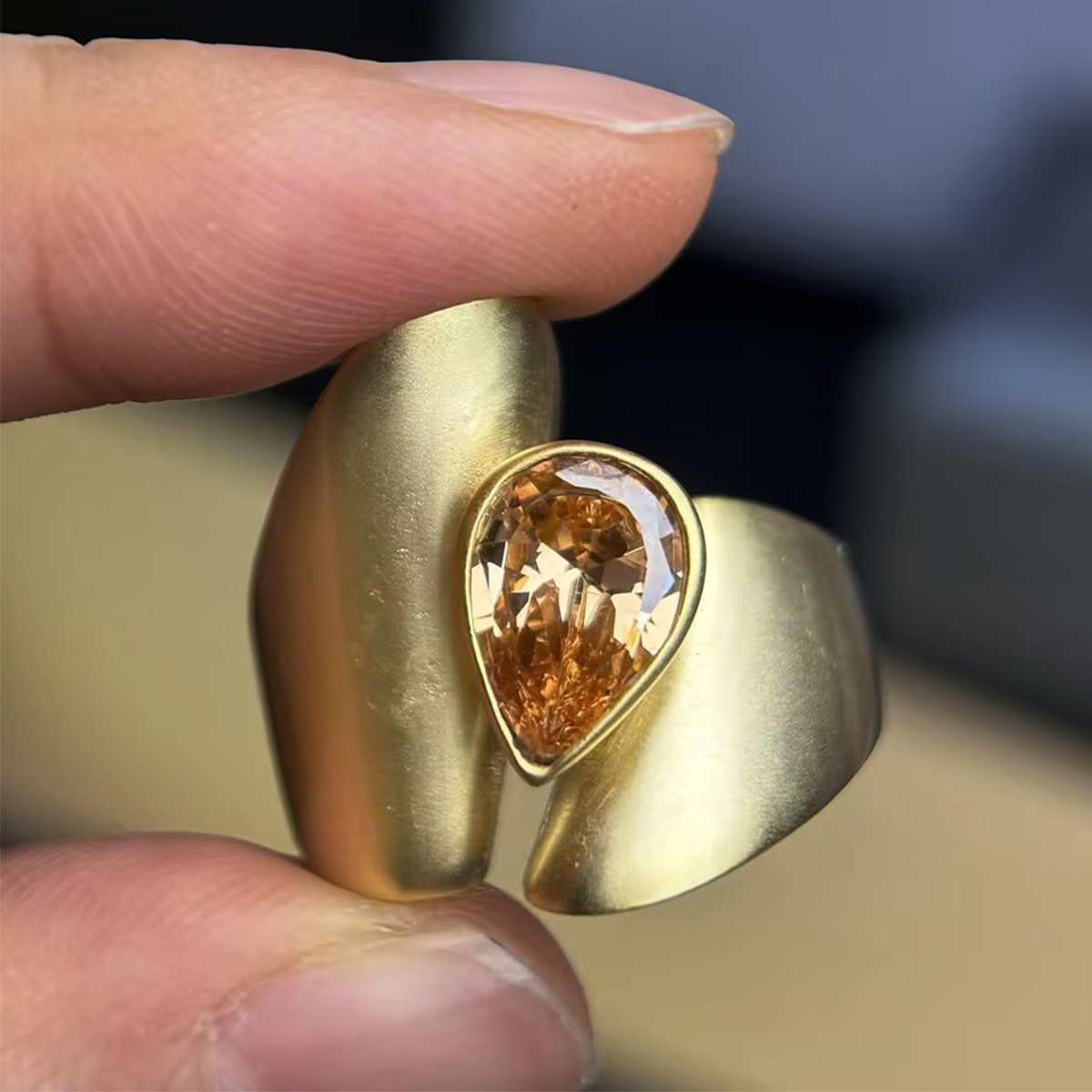 3ct Fancy Brown Pear Shaped Sapphire Contemporary Bypass Cocktail Ring