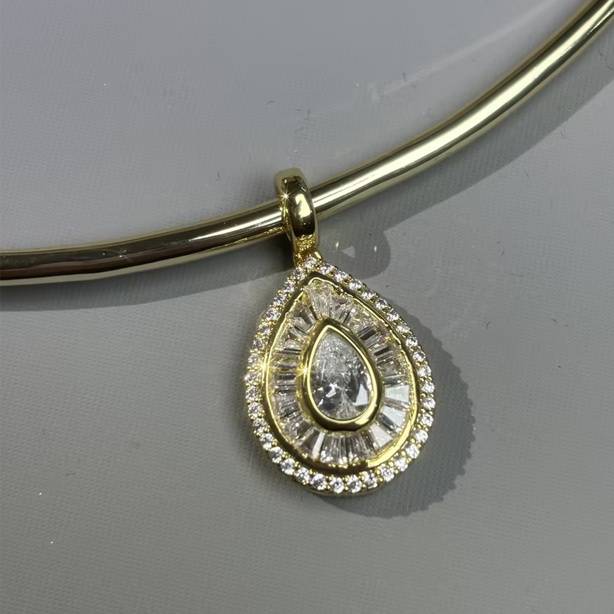 Double Halo Pear Cut White Sapphire Torque Necklace