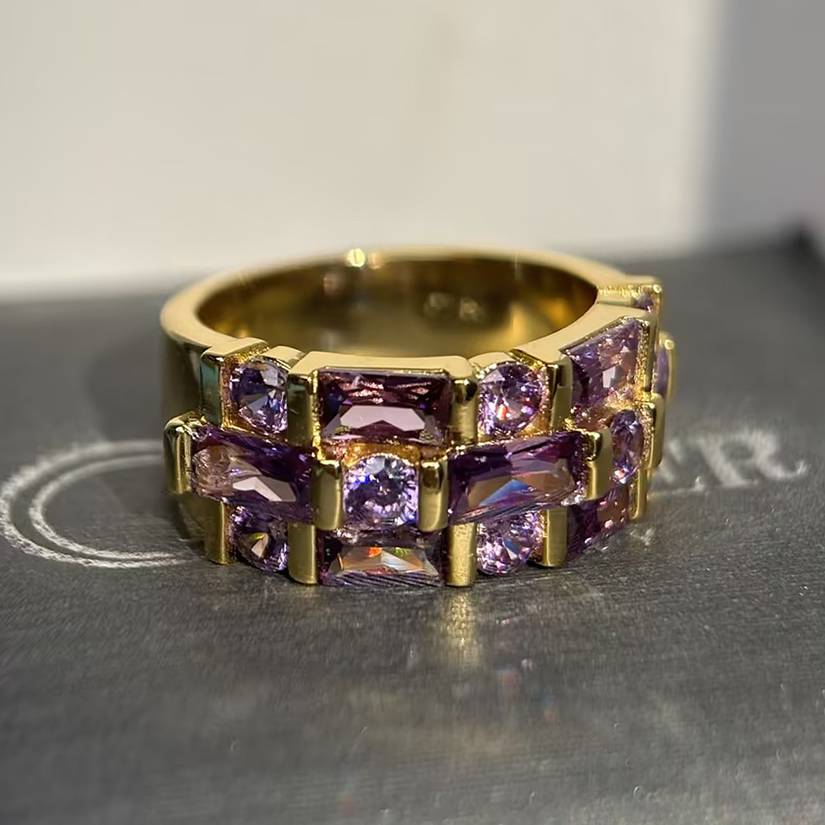 Vibrant Ombre 4.5 ctw Rectangle & Round Cut Purple Amethyst & Pink Sapphire Band