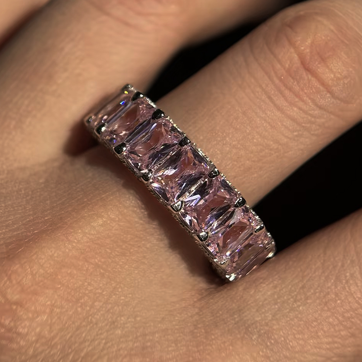 Radiant Cut Blue/Emerald/White/Yellow/Pink Sapphire Band Ring