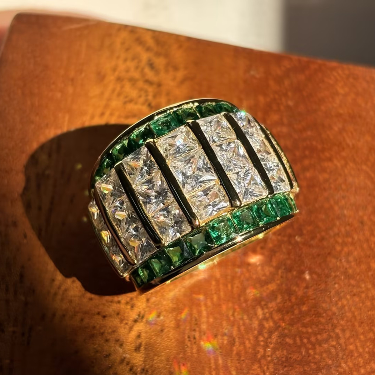 8.35ct Asscher Cut Emerald Sapphire Cocktail Ring